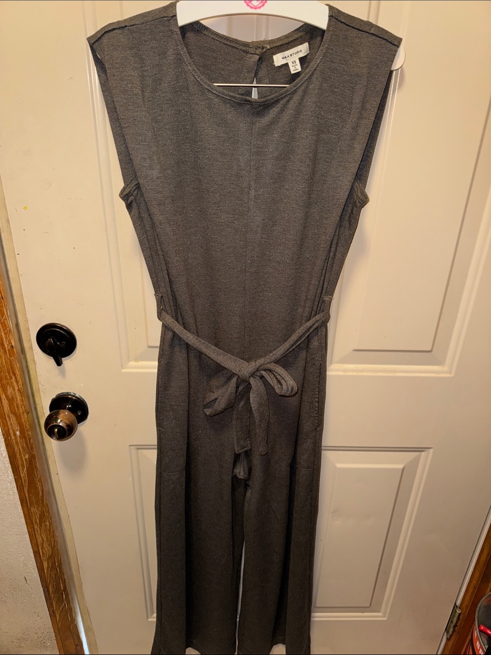 Max Studio Sleeveless Belted Jumpsuit in Charcoal